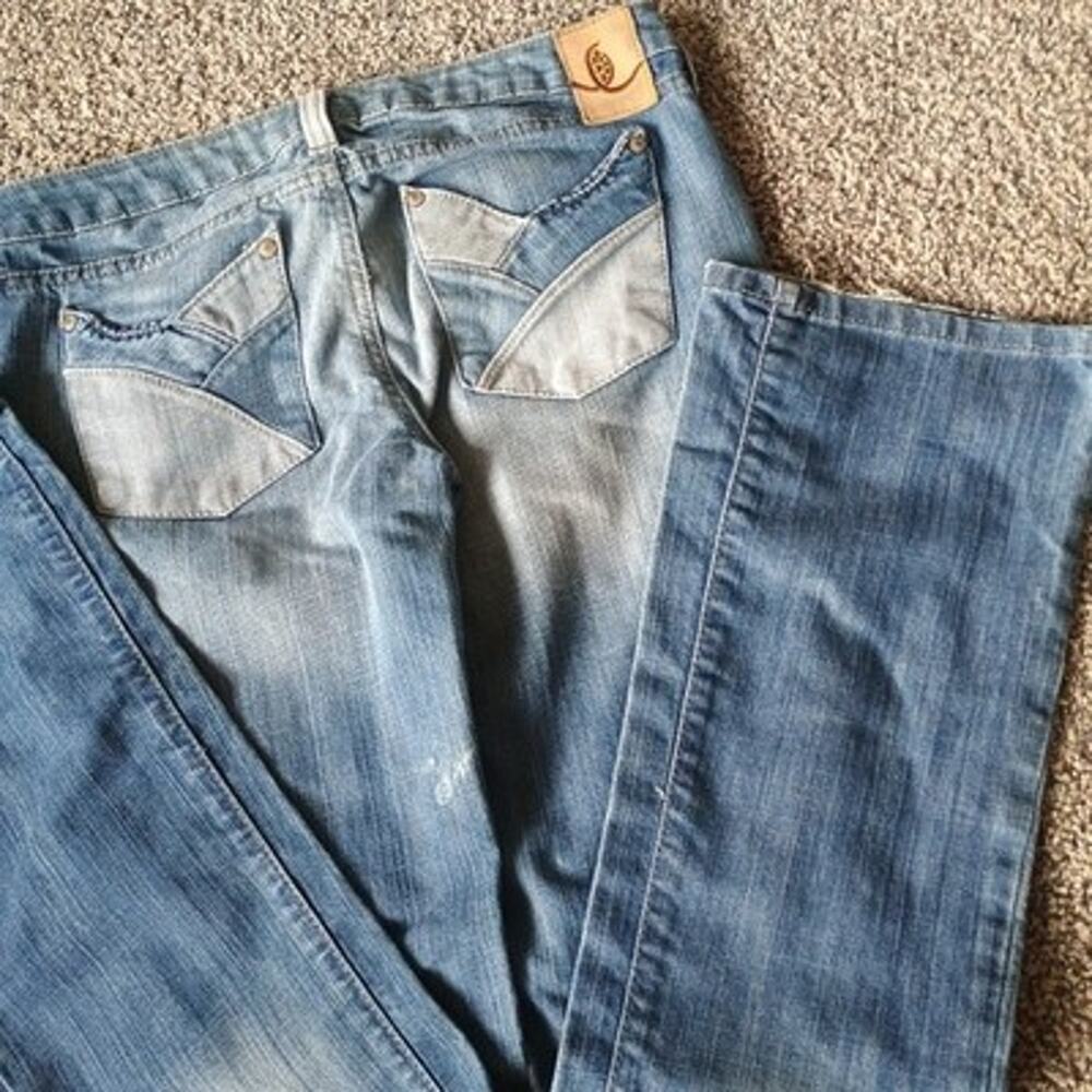 Hippie Vintage Y2K 2000s Low Rise Boot cut Flare Denim Jeans 32x32 Boho Stretch